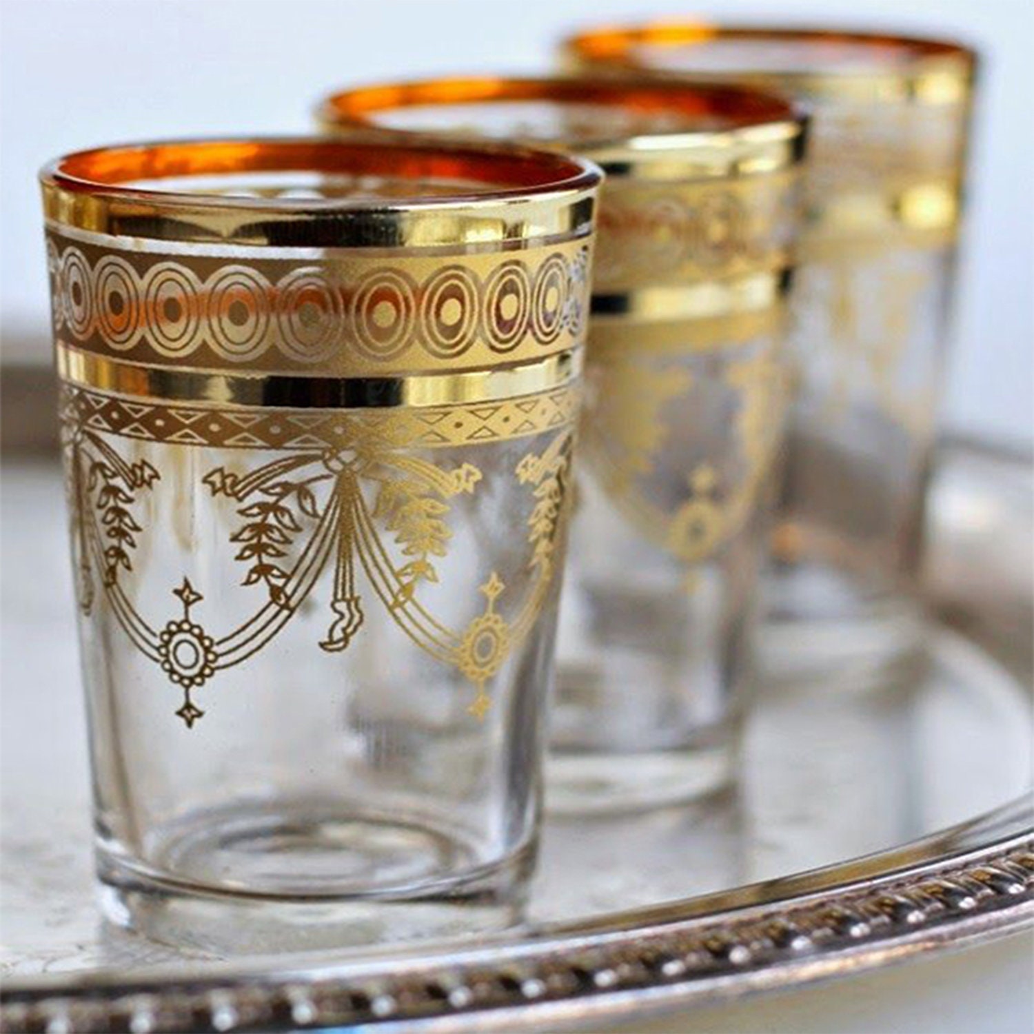 Off Set Of Vintage Moroccan Tea Glasses Multi Design Etsy