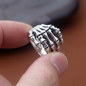 Bagues en argent sterling, bagues crânienne, bague squelette à main