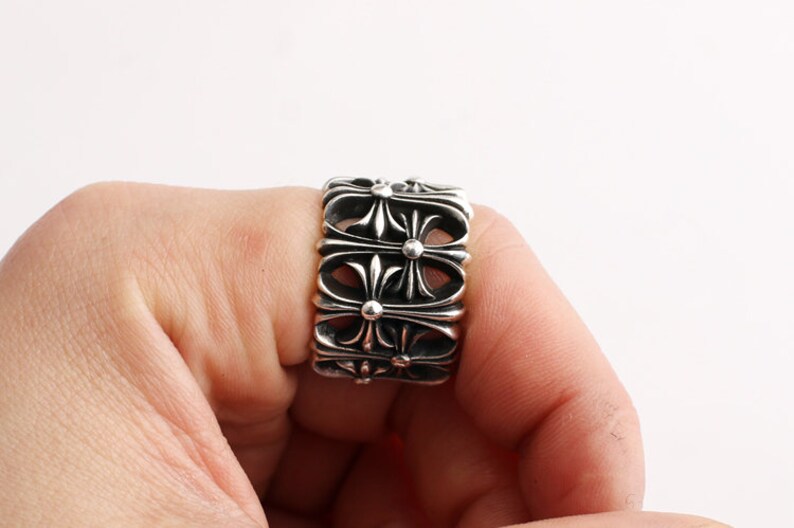 Punk couple Rings,Personalized Cross Rings,Chrome Hearts Rings,Cemetery Cross Ring Silver Cross Ring Sterling Silver Rings