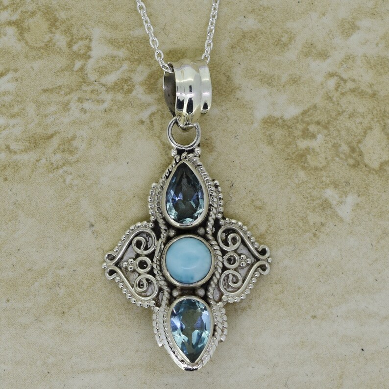Blue Topaz Jewelry Gift For Her 925 Sterling Silver Pendant Larimar Blue Topaz Pendant Topaz Pendant Necklace Pendant Larimar Pendant