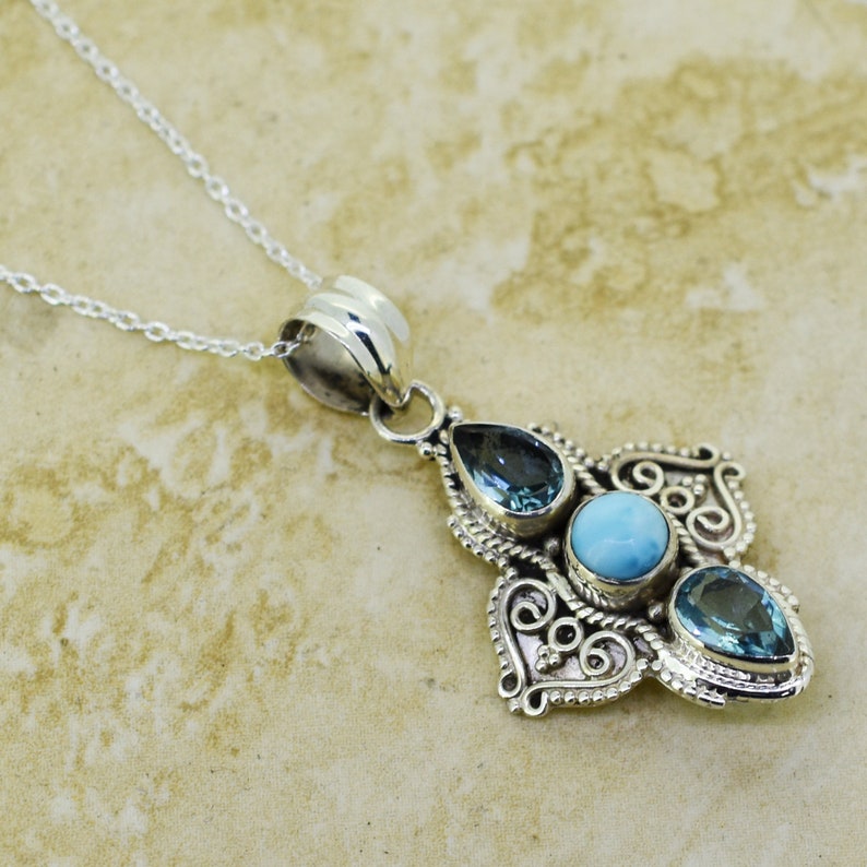 Blue Topaz Jewelry Gift For Her 925 Sterling Silver Pendant Larimar Blue Topaz Pendant Topaz Pendant Necklace Pendant Larimar Pendant