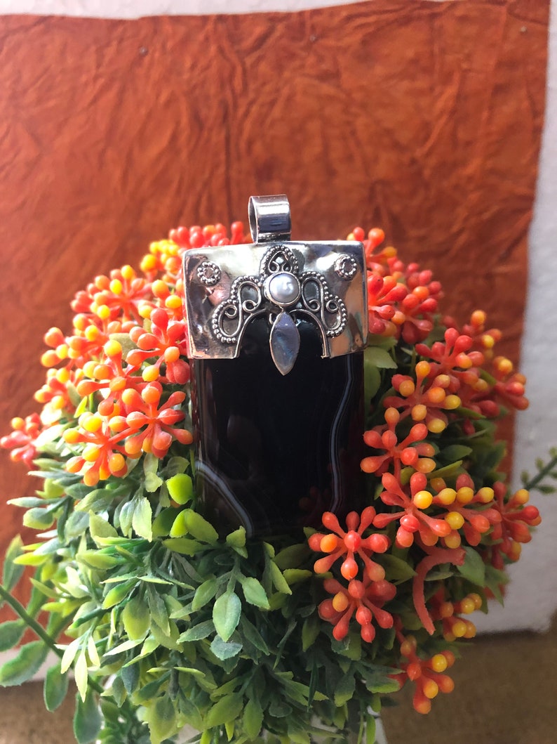 BLACK Agate Silver Pendant925 Silver PendantRectangle shape PendantHandmade PendantBeautiful PendantNATURAL Gemstone Pendant.