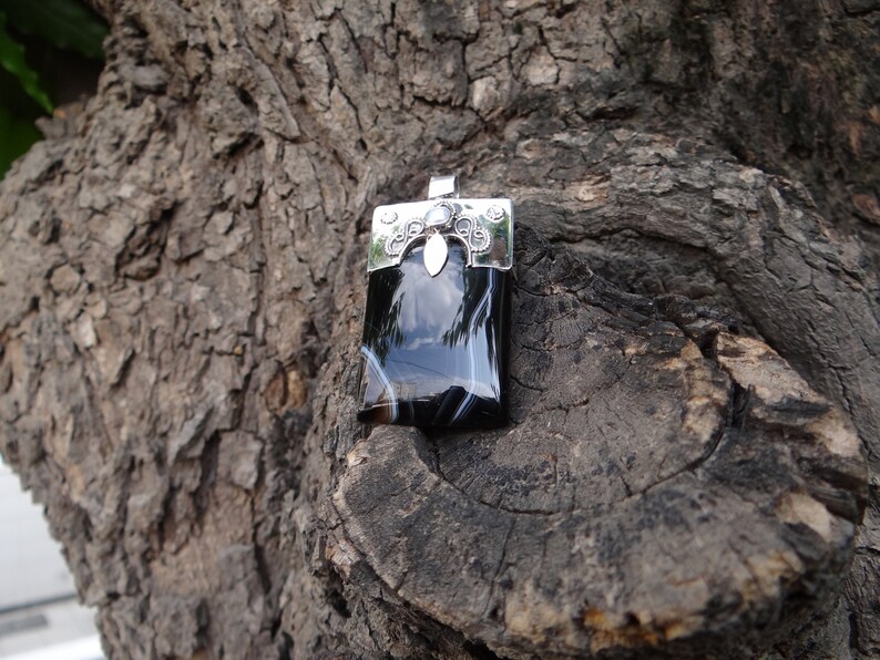 BLACK Agate Silver Pendant925 Silver PendantRectangle shape PendantHandmade PendantBeautiful PendantNATURAL Gemstone Pendant.