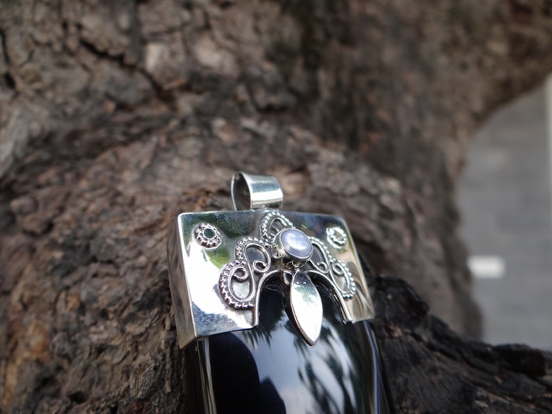 BLACK Agate Silver Pendant925 Silver PendantRectangle shape PendantHandmade PendantBeautiful PendantNATURAL Gemstone Pendant.