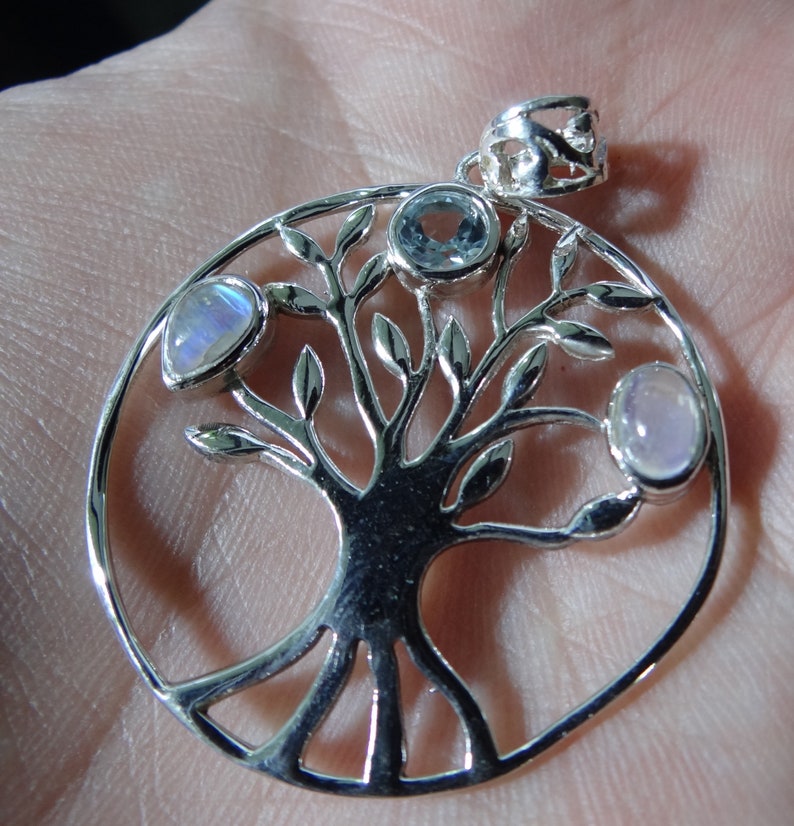 Blue TopazRainbow Moonstone silver pendant925 sterling silverhandmade pendantgift for herSILVER color pendantnatural gemstone pendant
