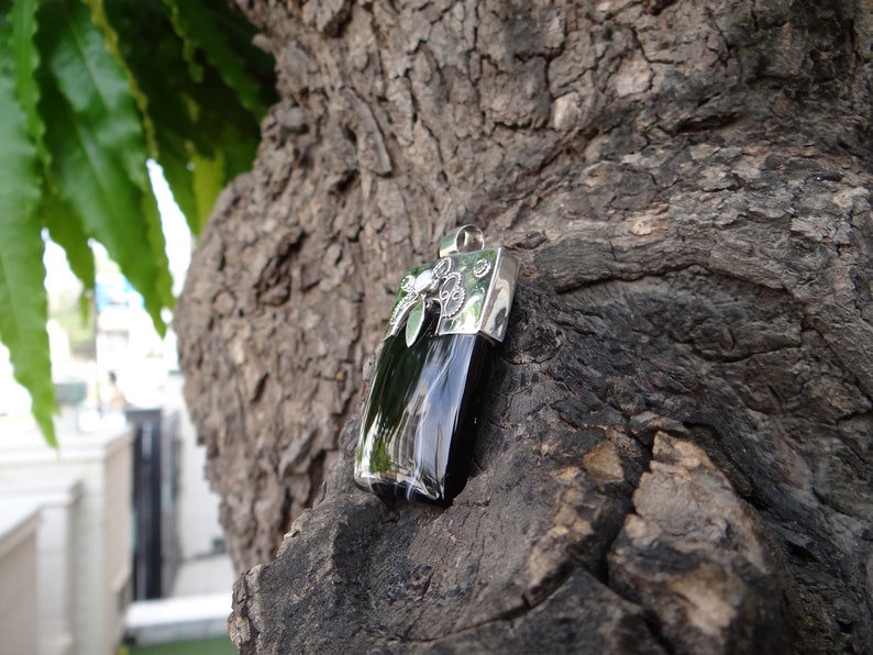 BLACK Agate Silver Pendant925 Silver PendantRectangle shape PendantHandmade PendantBeautiful PendantNATURAL Gemstone Pendant.