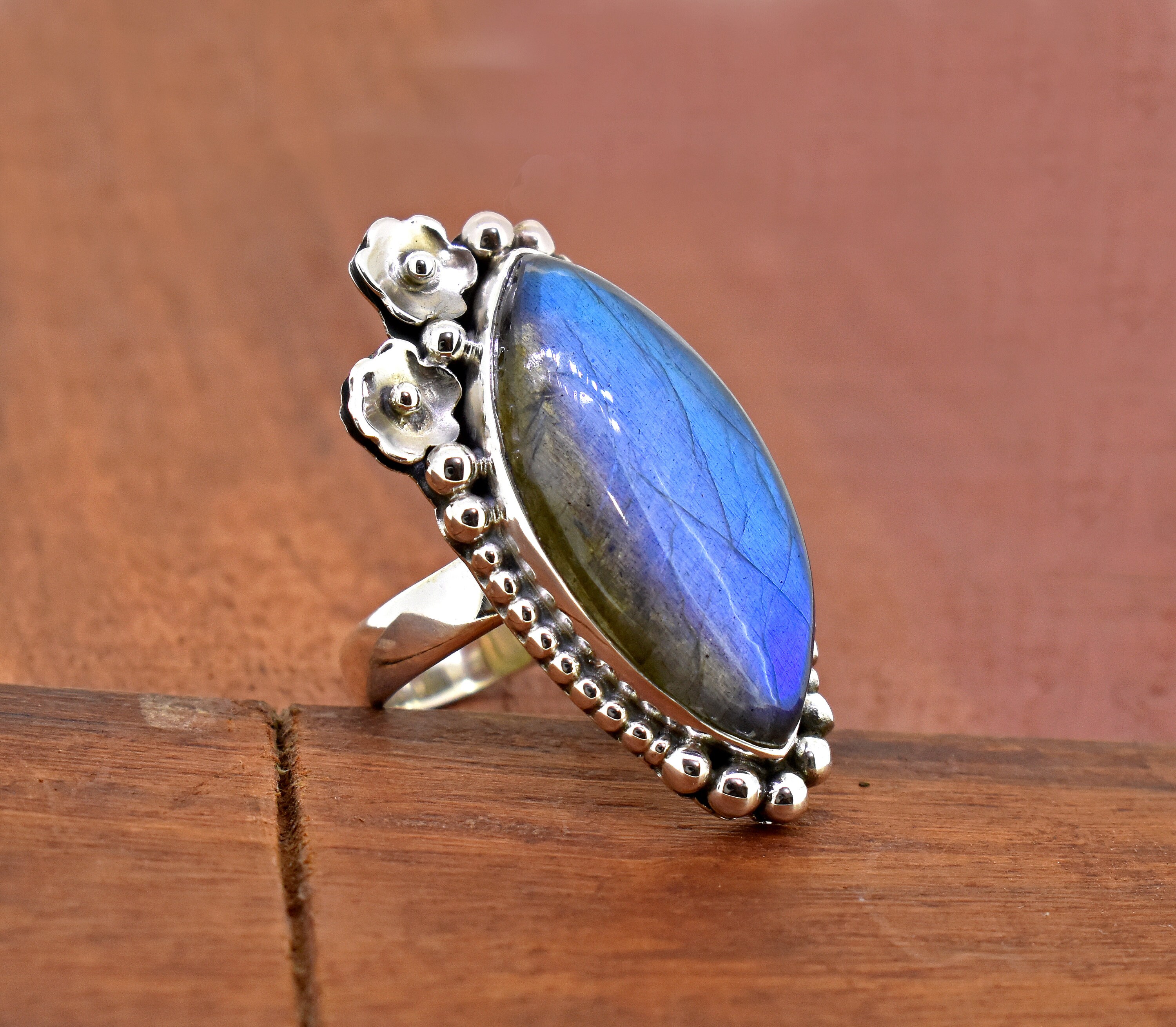 Handmade Boho Statement Ring Labradorite Sterling Silver Etsy
