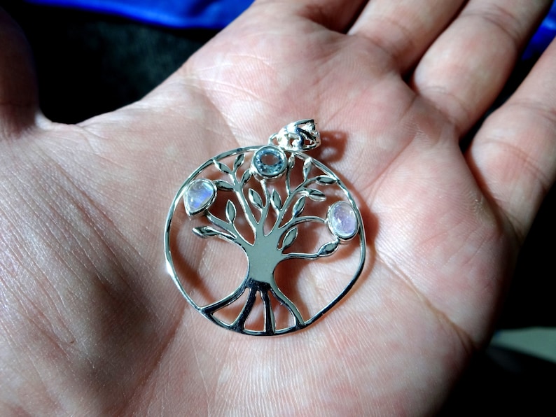 Blue TopazRainbow Moonstone silver pendant925 sterling silverhandmade pendantgift for herSILVER color pendantnatural gemstone pendant