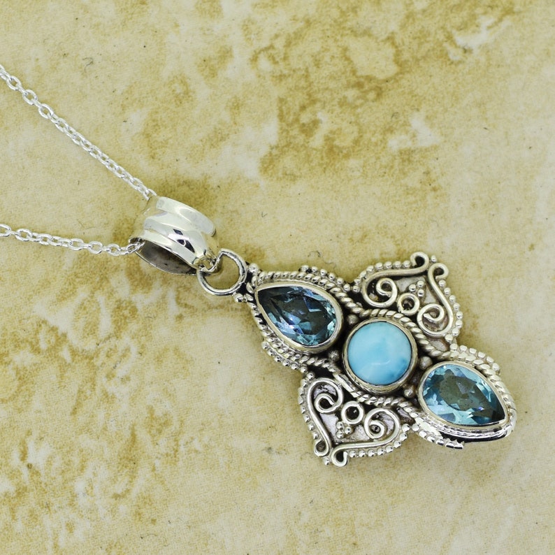 Blue Topaz Jewelry Gift For Her 925 Sterling Silver Pendant Larimar Blue Topaz Pendant Topaz Pendant Necklace Pendant Larimar Pendant