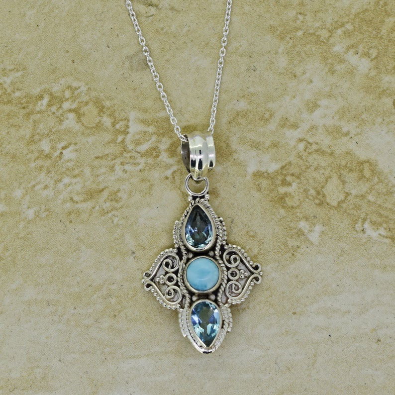 Blue Topaz Jewelry Gift For Her 925 Sterling Silver Pendant Larimar Blue Topaz Pendant Topaz Pendant Necklace Pendant Larimar Pendant