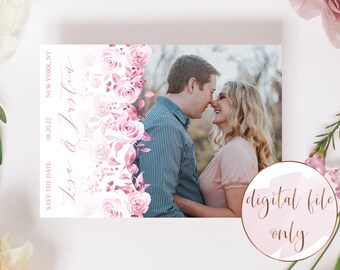 Blush floral Save the Date, Watercolor Save the Date, Grandmillenial Save the date, Watercolor roses, DIGITAL FILE ONLY