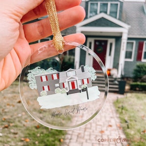 Custom House Portrait Ornament, New home illustration ornament, Home Sweet Home, Glass ornament