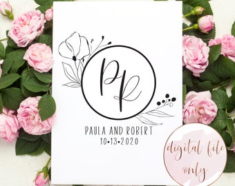 Custom floral wedding monogram, digital wedding logo, spring floral logo, DIGITAL FILE ONLY