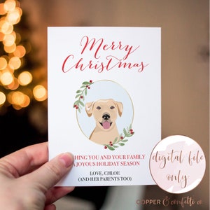 Custom pet portrait holiday card, click now to personalize your own illustrated dog or cat Christmas card! DIGITAL FILE ONLY