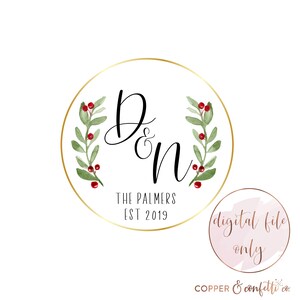 Digitale Holly Kranz Monogramm, Weihnachten Logo, personalisierte Aquarell Hochzeit Logo, DIGITAL FILE nur