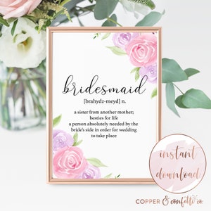 Brautjungfer Definition Blumendruck, Brautjungfer Vorschlag Geschenk, Geschenk für Brautjungfer Box, INSTANT DOWNLOAD