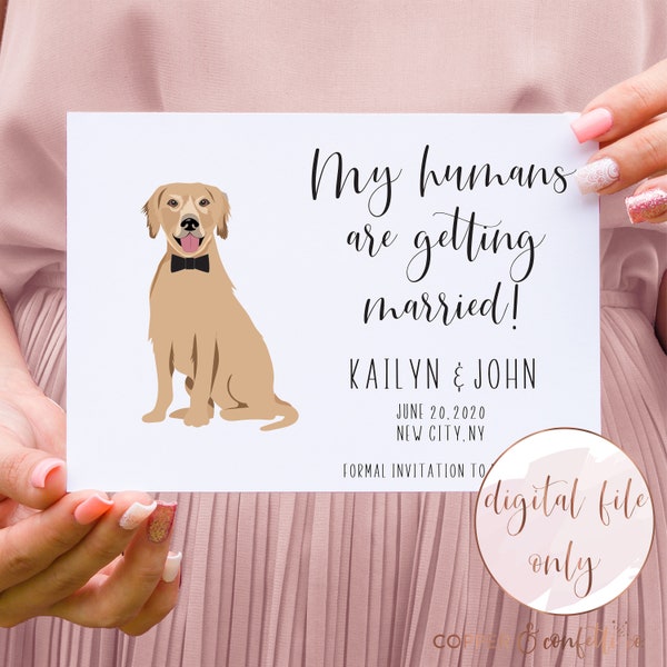 Custom Pet Save the date illustration, dog portrait, cat portrait, my humans are getting married, DIGITAL FILE ONLY