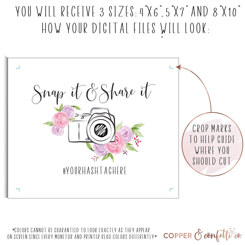 Watercolor Floral Hashtag Sign Print at Home Custom Hashtag Etsy