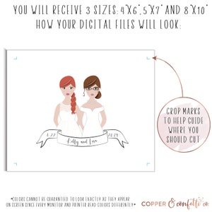 Custom two brides illustration, personalized same sex wedding portrait DIGITAL FILE ONLY image 2