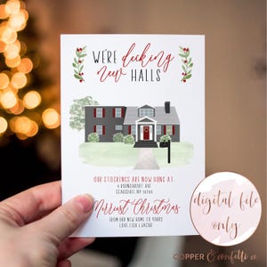We hebben kerstkaart verplaatst, aangepaste huisillustratiekaart, klik nu om je eigen kerstkaart voor het nieuwe huis te personaliseren! ALLEEN DIGITAAL BESTAND