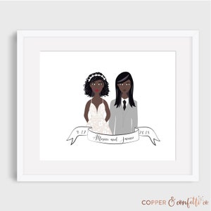 Custom two brides illustration, personalized same sex wedding portrait DIGITAL FILE ONLY image 8
