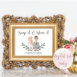 Lesbian wedding hashtag sign, gay couple portrait, custom two brides illustration, wedding printable, DIGITAL FILE ONLY