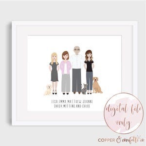 Custom family portrait illustration printable, click now to create your own cartoon drawing! DIGITAL FILE ONLY