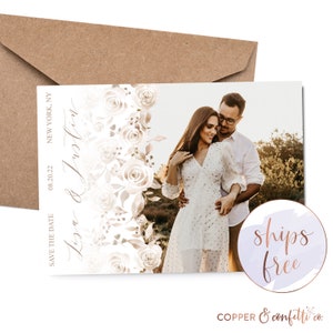 Neutral Watercolor Save the Date,  boho save the date, Photo Save the date, Watercolor floral, Save the date with photo