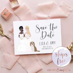 Illustrated lesbian portrait Save the Date, gay save the date, lesbian save the date