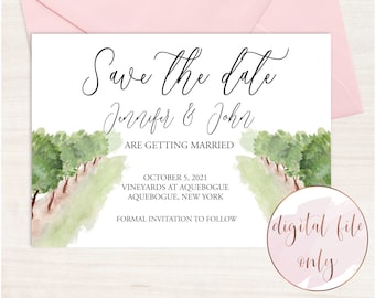 Watercolor winery Save the Date, rustic save the date, vineyards wedding, DIGITAL FILE ONLY