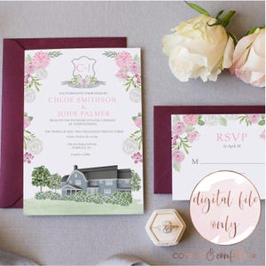 Custom venue illustration wedding invitation suite DIGITAL FILE ONLY