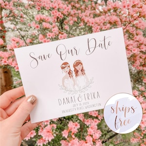 Custom lesbian Save the Date illustration, gay save the date, gay wedding stationery, lesbian illustration