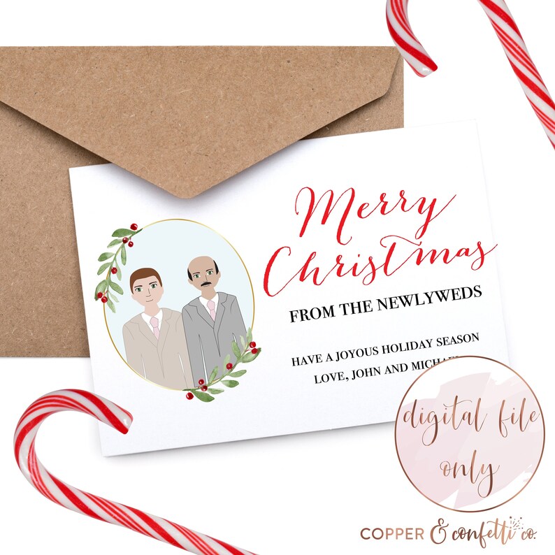 Gay newlywed portrait Christmas card click now to personalize your own holiday card DIGITAL FILE ONLY Merry Christmas