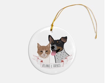 Custom Pet Portrait Ceramic Ornament, Cat illustration, Dog illustration