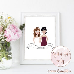 Custom bridesmaid portrait, bridesmaid proposal gift, bridal illustration, bridesmaid cartoon, bridal party gift, DIGITAL FILE ONLY
