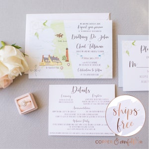 Custom map wedding invitation suite, watercolor wedding map, destination wedding invite