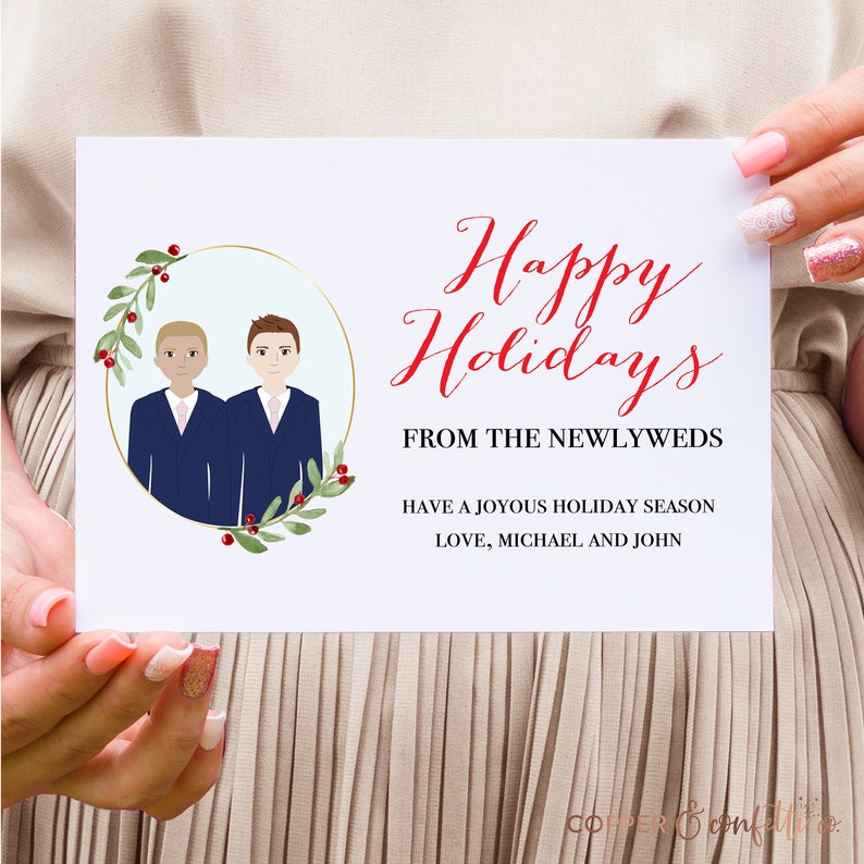 Gay newlywed portrait Christmas card click now to personalize your own holiday card DIGITAL FILE ONLY Happy Holidays