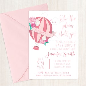 Baby Girl Hot Air Balloon Shower Invitation Oh the Places - Etsy
