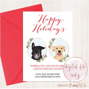 Carte de Noël personnalisée de 2 portraits d'animaux de compagnie, cliquez maintenant pour personnaliser votre propre carte de vœux illustrée de chat ou de chien ! FICHIER NUMÉRIQUE UNIQUEMENT