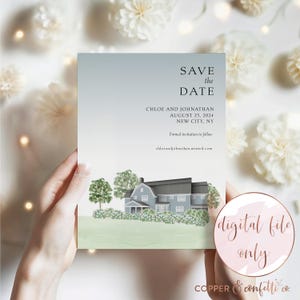 Custom Wedding Venue illustration Save the Date, Unique Save the Date, Watercolor Venue,  DIGITAL FILE ONLY