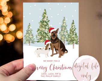 Custom Pet Portrait holiday card, dog illustration Christmas Card, Cat portrait, pet illustration, watercolor, DIGITAL FILE ONLY