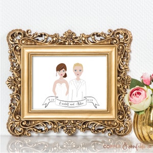 Custom two brides illustration, personalized same sex wedding portrait DIGITAL FILE ONLY image 7