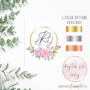 Monograma de boda en acuarela, logotipo de boda digital, logotipo floral de primavera, SOLO ARCHIVO DIGITAL