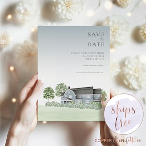 Custom Wedding Venue illustration Save the Date, Watercolor Wedding, Venue Drawing, Unique Save the Date