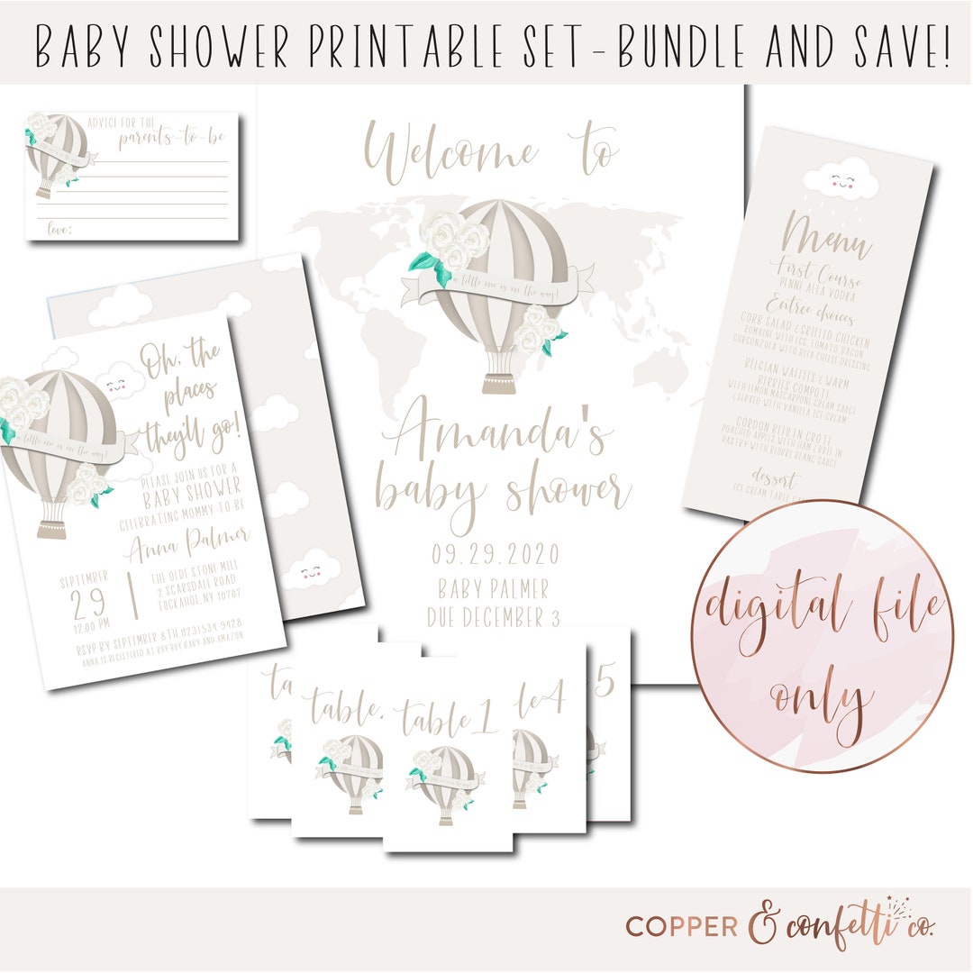 Baby Shower Printable Bundle, Gender Neutral Baby Shower, Hot Air ...