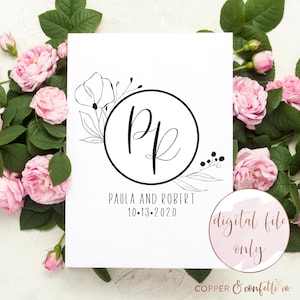 Monograma de casamento floral personalizado, logotipo de casamento digital, logotipo floral de primavera, SOMENTE ARQUIVO DIGITAL