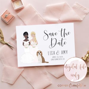 Illustrated lesbian portrait Save the Date, click now to personalize your own! DIGITAL FILE ONLY