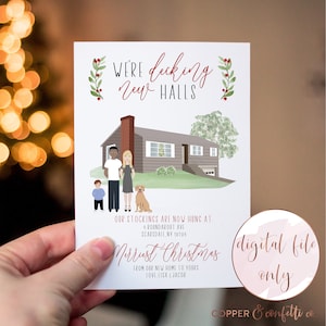We've Moved Portrait Christmas Card, Custom home and family illustration, click now to personalize your new home card! DIGITAL FILE ONLY