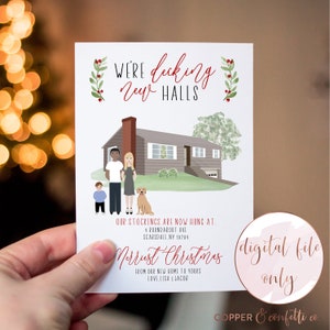 We've Moved Portrait Christmas Card, Custom home and family illustration, click now to personalize your new home card! DIGITAL FILE ONLY