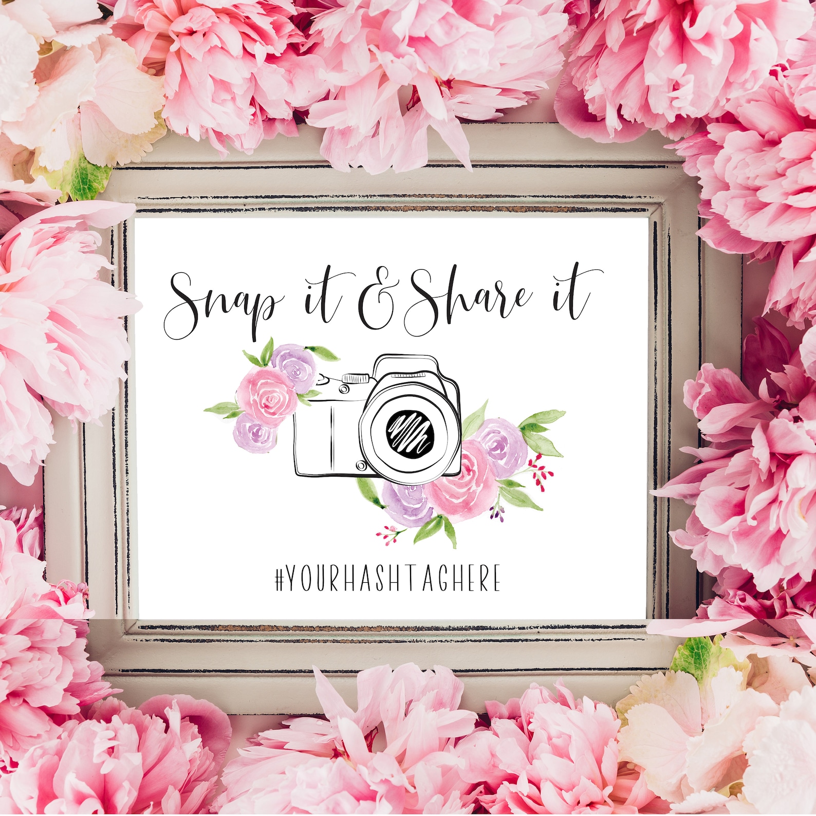 Watercolor floral hashtag sign print at home custom hashtag Etsy